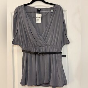 H&M Blouse Plunging Neck Line Gray